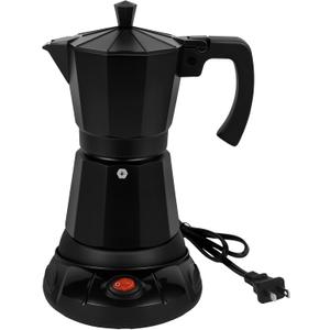 Black Aluminum Electric Moka Pot, 3 or 6 Cups Espresso Maker with Dose Reduction Plate