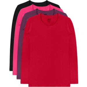 Brix Girls' Long Sleeve Tees - 100% Cotton Tagless 4 -Pack Crew Neck Super Soft Cotton T Shirts. (7-8 Years, Purple, Black, Red, Fuschia Pink)