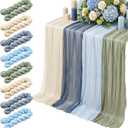 8 Pcs Sage Green and Dusty Blue Cheesecloth Table Runner Boho Gauze Cheese Cloth Runner 118" Rustic Table Decor for Wedding Bridal Baby Shower Anniversary Birthday Party Home Arbor Decorations