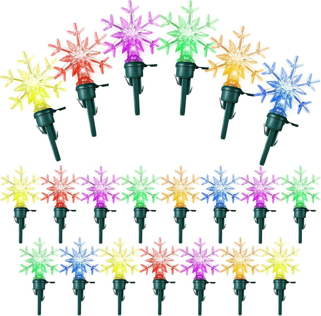 Honoson 60 Pcs Christmas LED Replacement Bulb Xmas Snowflake Replacement Bulb Christmas Tree Wire Light Set Indoor Outdoor String Light LED Replacement Bulb for Festival Patio Garden (Colorful)