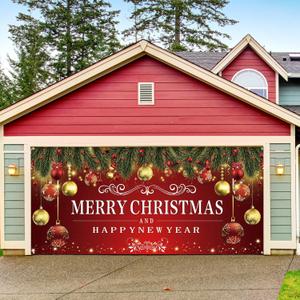 Newwiee Christmas Garage Door Decorations Cover Banner 6 x 13 ft Garage Door Christmas Decorations Merry Christmas Happy New Year 2025 Large Garage Backdrop for Xmas Eve Holiday Outdoor Wall Decor