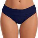 Vogueric Women's Swimsuit Bikini Bottoms Full Coverage Ruched Bathing Suit Bottom Dark Navy Small