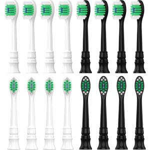 Replacement Toothbrush Heads Compatible with Philips Sonicare Replacement Heads, Replacement Brush Head Compatible with Phillips Sonicare 4100 5100 5300 6100 Electric Toothbrush, 16 Pack (Black+white)