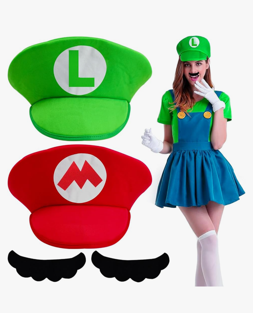 Jolbndcv Red and Green Hat with Gloves Buttons and Beard for Cosplay Costume