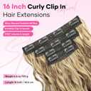 Curly Clip In Hair Extensions, 4PCS 16 Inch Brown with Blonde Highlights Extensions Clip Ins, Lace Weft Short Curly Invisible Natural Hairpieces for Women