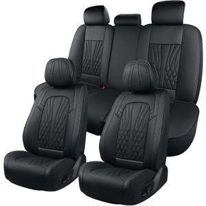 MINGBRON Leather Seat Covers,Car Seat Protector Waterproof,Seat Covers Full Set, Car Seat Protectors 5 Seats,Automotive Seat Covers Fit for Most Cars Black