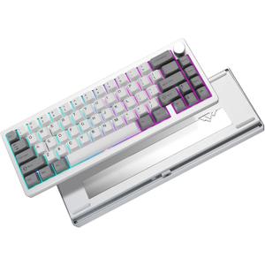YUNZII AL68 Wireless Mechanical Keyboard,Full Aluminum CNC,60% Layout with Knob, QMK/VIA Software,Gasket Mounted,Hot Swappable,RGB Backlit,BT/2.4G/USB-C for Mac/Win (Silver, Cocoa Cream V2)