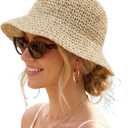 Women Straw Sun Hat Packable Foldable Floppy Wide Brim Beach Bucket Hat UV Protection Travel Vacation Accessories