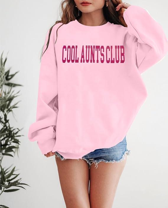 LUKYCILD Aunt Sweatshirt Women Cool Aunts Club Sweatshirts Oversized Auntie Shirt Funny Letter Print Pullover Aunt Gifts Top Pink, M