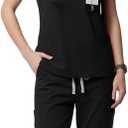 Scrubs for Women Set, Stretchy Breathable Nurse Scrub Top with Pockets for Hospital Dental Clinic Spa (Large, Black)