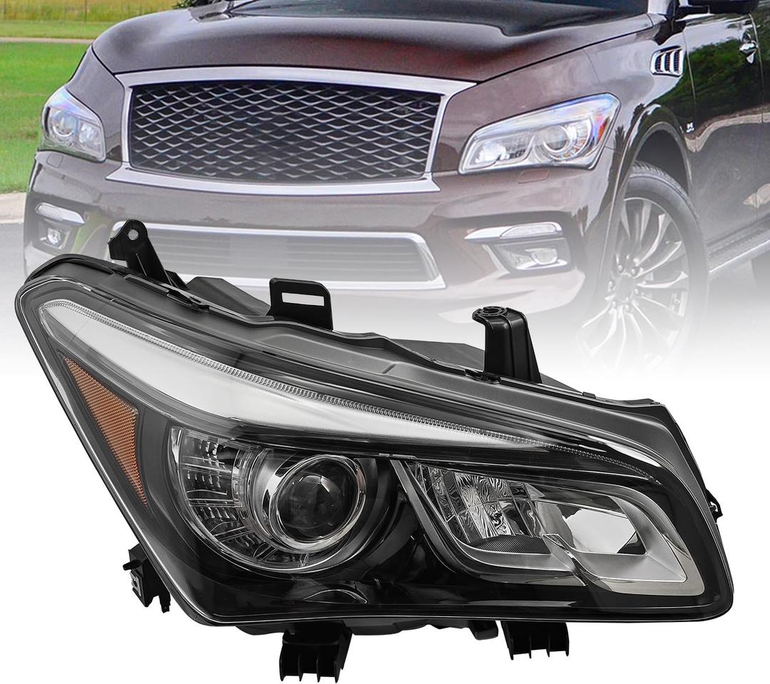 Right Passenger Side LED Headlight Compatible with Infiniti QX80 2014-2017 w/o Adaptive 26060-5ZA1A