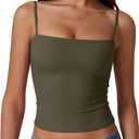 QINSEN Women's Double Lined Basic Tank Top Adjustable Spaghetti Straps Sleeveless Camisole Shirts (Green, XS)