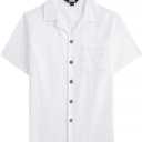JOGAL Boys Chambray Button Down Shirts Short Sleeve Casual Cuban Shirt Summer Beach Shirts with Pocket for Kids 12 Years (White)