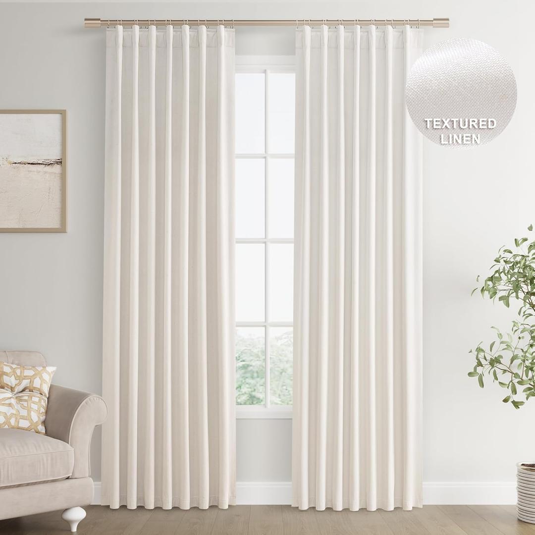 Joywell Linen 100% Blackout Curtains 84 Inches Length Long, Rod Pocket/Back Tab/Hook Belt/Clip Rings, Thermal Insulated Drapes for Bedroom Living Room(2 Panels Set,52 x 84,Ivory)