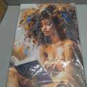 Framed Canvas Wall Art Reading Black Women Painting Print Abstract Poster Gallery Style Modern Figurative Picture 16x24 Inch Ready To Hang