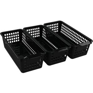 Begale Small Plastic Storage Baskets, Black, 11.6"L x 5"W x 3.4"H, Set of 6