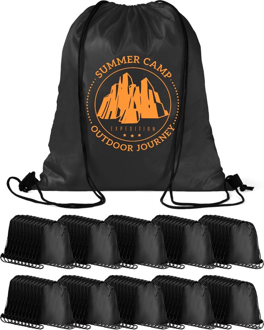 Lzerking 100 Pcs Black Drawstring Backpack Bulk for DIY Project, 13.4x16.5 Inches Waterproof Drawstring Bags for Outdoor Activities, Team, Family, Homeless, Gift