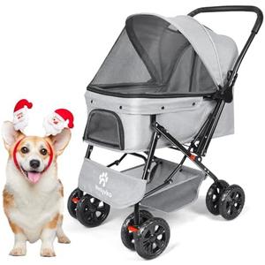 Wedyvko Medium Dog Stroller 50lb - Pets Stroller for Medium Dogs with Storage Basket & Pouch, Security Leashes, Gray