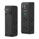 Surge Protector Outlet Extender with Rotating Plug, 6 AC Multi Plug Outlet with 4 USB Ports (2 USB C), 1800 J, 3-Sided Swivel Power Strip with Spaced Outlet Splitter for Dorm Office, Black-2 Pack