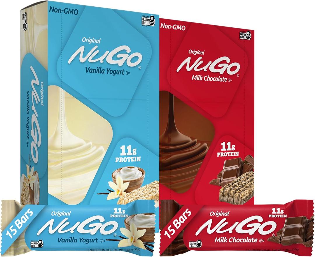 NuGo Original Variety, Vanilla Yogurt 15 bars & Chocolate 15 bars, 11g Protein, Gluten Free, 30 Count (BB: October, 9, 2026 & October 25, 2026)
