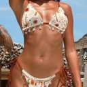 BIKINX Sexy Bikini Sets for Women Seashell Halter Tie Back Two Piece Swimsuit Color Block Triangle Bathing Suit, Orange Medium