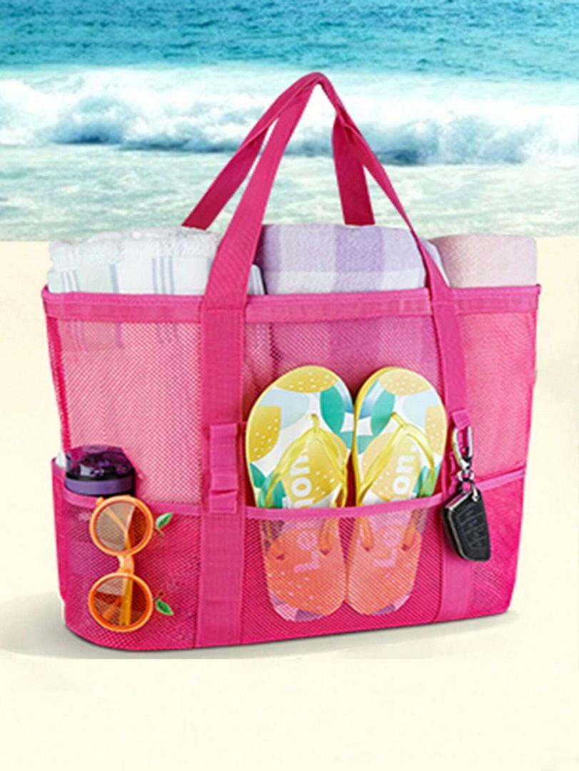 Large Mesh Beach Bag with Zipper Pocket - Family Size Tote for Pool, Cruise & Vacation Essentials - Sandproof & Lightweight Beach Tote Bag for Toys & Gear