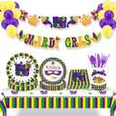 2 x Adirasenotek 3Pcs Mardi Gras Table Decorations Tablecloth Carnival Masquerade Party Decorations Mardi Gras Decorations Plastic Table Cloth Masquerade Decorations Mardi Gras Decor,87x54In