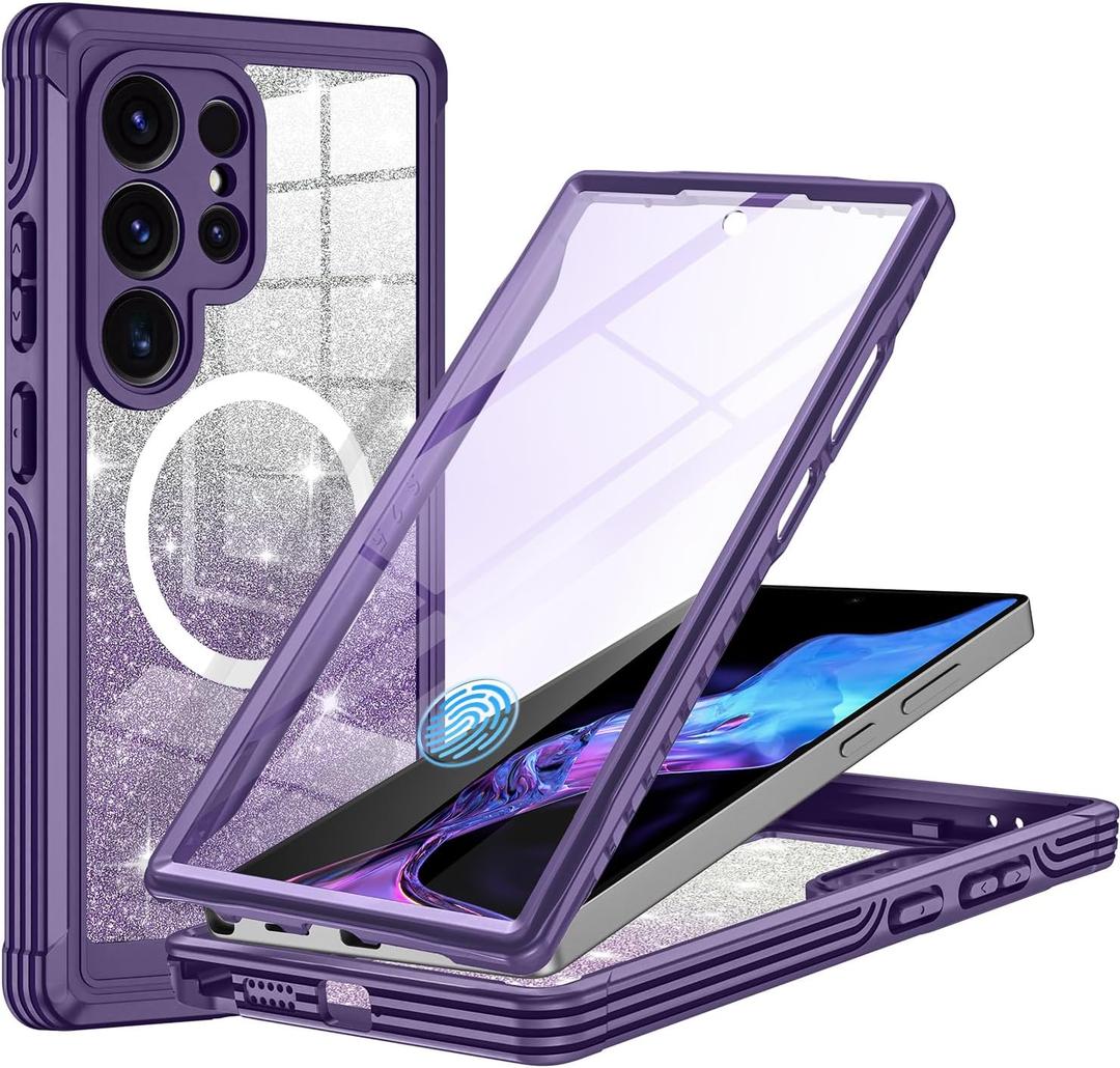 Hekodonk for Samsung Galaxy S25 Ultra Case Glitter,Compatible with MagSafe[Built-in Tempered Glass Screen Protector & Camera Lens Protection] Full Body Shockproof Protective Bling Phone Case,Amethyst