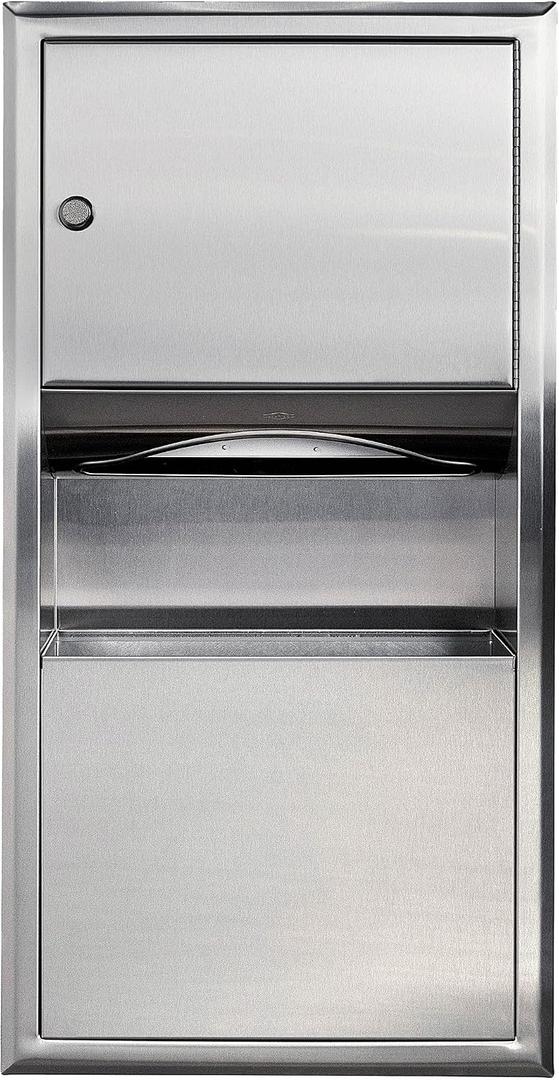 BOBRICK 369 ClassicSeries Stainless Steel Recessed Paper Towel Dispenser with 2-Gallon Waste Receptacle, 28" Height, 14" Width, Satin Finish