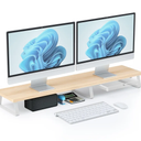 Large Dual Monitor Stand Riser - Monitor Stand for 2 Monitors, Wooden Computer Stand For Desk with Metal Legs, Desk Organizers and Storage With Drawer, Desk Shelf for Computer/Laptop/Printer/TV, Oak