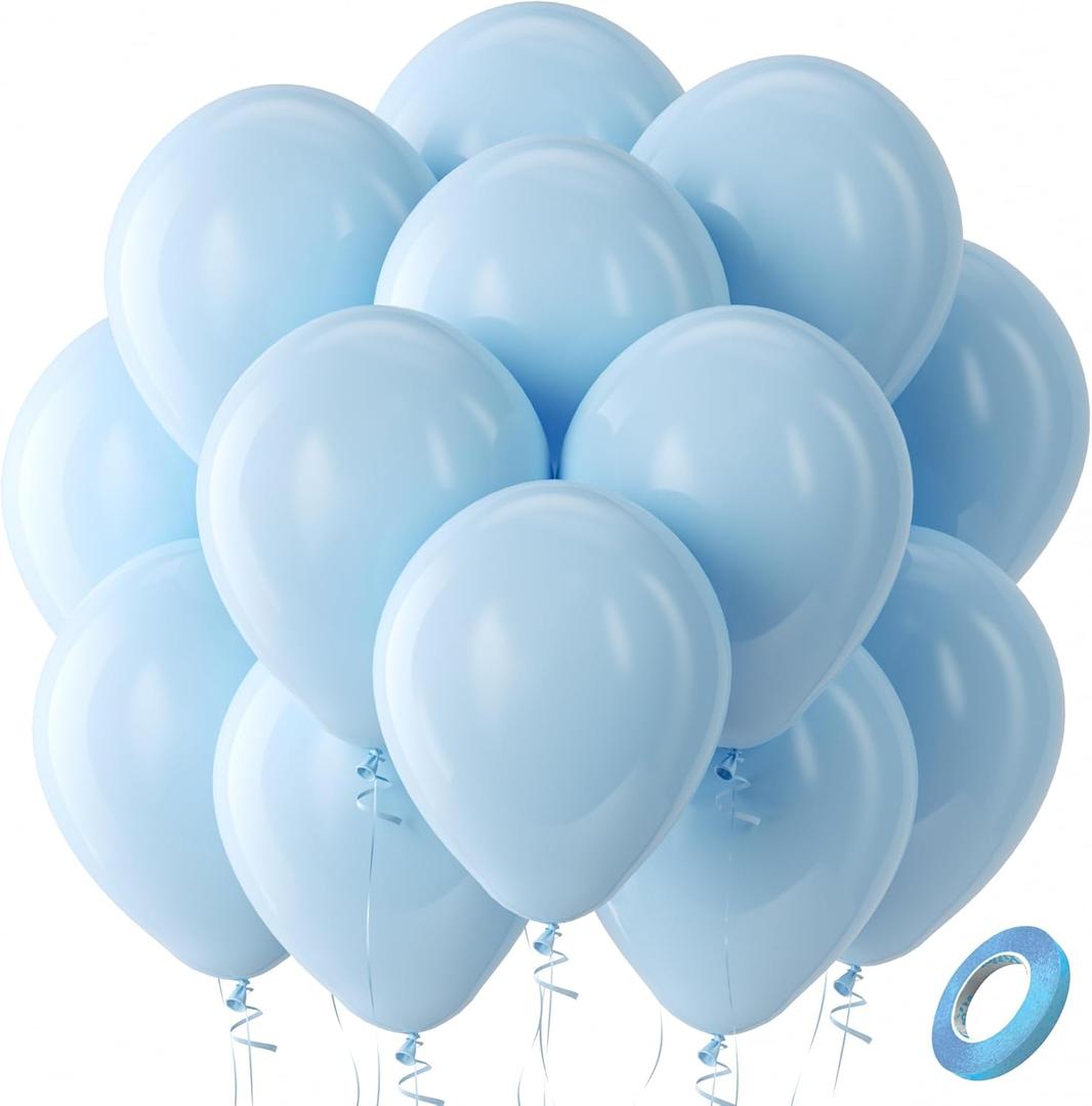Bezente Pastel Blue Latex Party Balloons - 100 Pack 12 inch Round Helium Light Blue Baby Blue Balloons for Wedding Baby Shower Gender Reveal Birthday Party Decoration