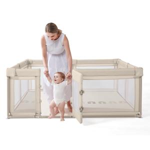 Baby Playpen for Babies and Toddlers, 59 x 79in Large Playpen with Double Door, Full Steel Frame & Oxford Fabric, 0-24 Months Safe Play Area for Infant and New Parents(Khaki)