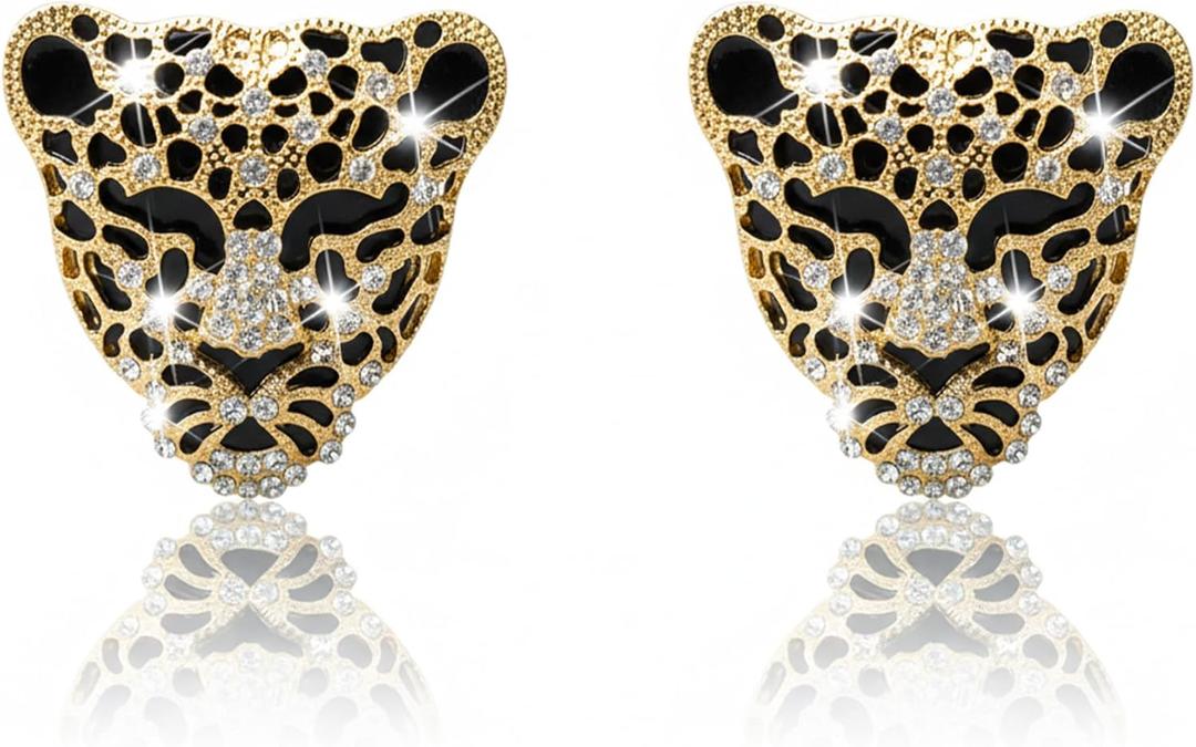 Bling Rhinestone Leopard Head Car Air Freshener Vent Clip, Sparkly Cheetah Print Auto Decoration, Refillable Essential Oil Diffuser, Cute Car Accessories for Women (Gold)