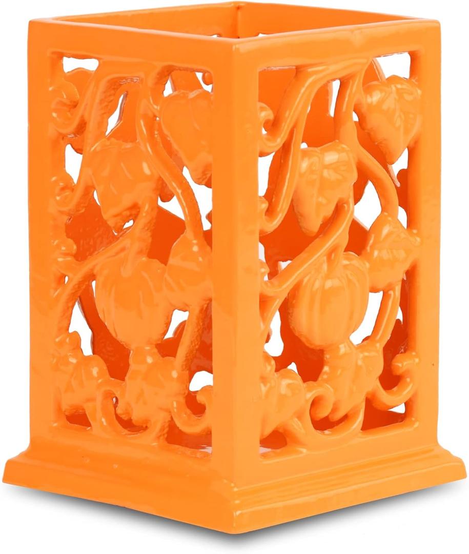 Utensil Holder for Kitchen Counter, Large Cast Iron Vintage Pumpkin Pattern Utensil Holder Cooking Tools Organizer Storage Crock, Orange