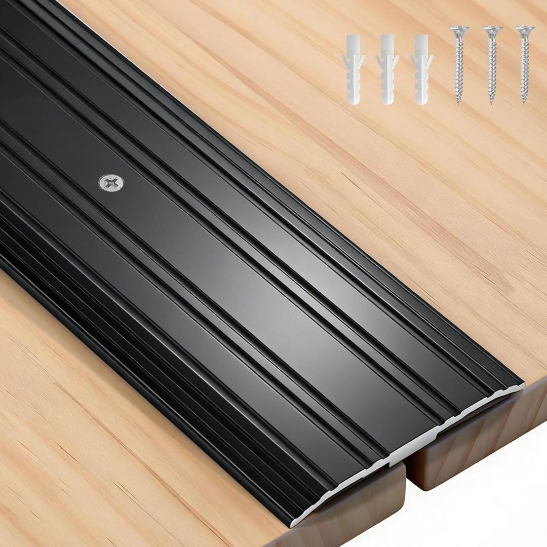 Sturdy Aluminum Door Threshold for Doorways, 36''L x 3''W Flat-Profile Floor Transition Strip with Anti-Slip Groove Design, Exterior Door Threshold for Indoor & Outdoor (Black, 1pcs)