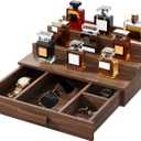 Solid Walnut Cologne Organizer for Men,Cologne Stand,3 Tier Wooden Cologne Holder Shelf Display,Perfume Stand Organizer with Drawer Storage,Gift for Men Dad Husband,Mens Valentines Day Gifts