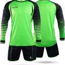 KELME Men Goalkeeper Padded Jersey and Shorts,Youth Soccer Goalie Shirts and Pants,Adult Long Sleeve Keeper Uniform Kit (X-Small Big Tall, Green/Black)