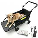 Dog Wagons for Large Senior Dogs, Foldable Elderly Dog Stroller with Thick Mat & Lift Harness, Heavy Duty Dog Cart Upto 140lbs
