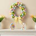 Glitzhome 18" H Easter Wreath with Artificial Easter Eggs Berries for Front Door Wall Decor, Spring Easter Egg Shaped Garland with Colored Eggs Bow Knot Holiday Decoration