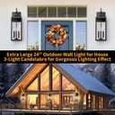 24" Extra Large Outdoor Wall Light 2 Packs, Black Exterior Lighting Fixtures Outdoor Porch Lantern Wall Mounted, Waterproof Modern Outside Wall Sconce, E12 3-Light Coach Lamp for House Patio Garage, 24''-No Sensor-2pcs