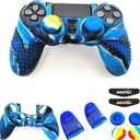 Silicone Skin Cover for Ps4 Controller (1pc Anti-Slip Case, 1 Pair L2 R2 Trigger Extender, 4pcs Thumb Grips,4pcs LED Light Bar Decal) Protector for DualShock PS4/ Slim/Pro Controller (Blue granular)