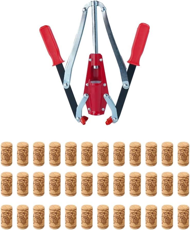 Manual Wine Bottle Corker with 30 Corks, Lever-Action Hand Corker for 2.2x4.4 inch Bottles, Home Brewing Essential