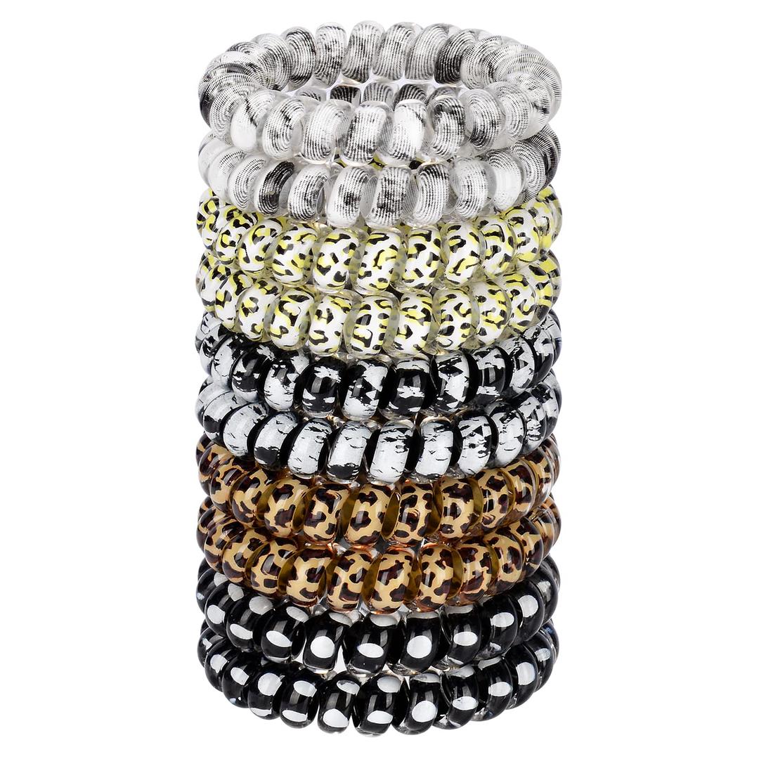 JessLab Spiral Hair Ties for Women, 10-Pack Traceless No-Damage Ponytail Holders, Coils Hair Bands for Girls, Assorted Colors (Multi)