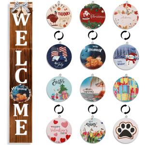 Welcome Sign for Front Porch 47inch,Wooden Interchangeable Vertical Home Wall Decor,Standing and Hanging Farmhouse Outdoor Indoor Decor Welcome Door Sign (Brown)