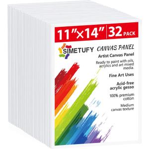 Simetufy 32 Pack 11 x 14 Inch Canvas Boards for Painting Pre-Primed Paint Canvas for Acrylic, Oil, Watercolor, Gouache, Art Supplies for Kids &Adults, Beginners & Artists