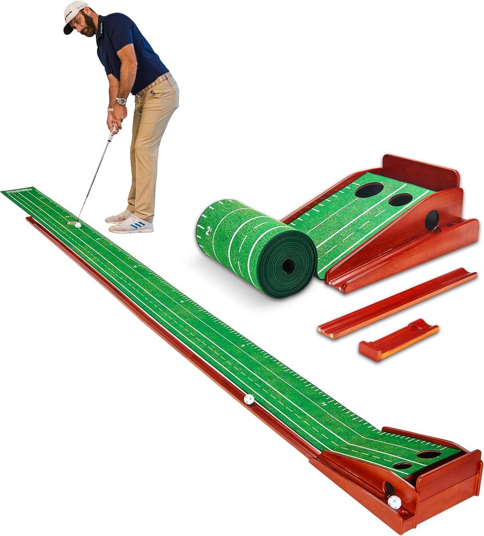 PERFECT PRACTICE XL Putting Mat  15.5 ft Indoor Golf Putting Green w/ 2 Holes - Putting mat for Indoors and Outdoors Practice - Golf Training Aid for Home - Golf Accessories and Gifts for Men
