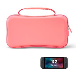 iDLEHANDS Hard Shell Carrying Case for Nintendo Switch 2 (2025), Ultra Slim Portable Travel Game Bag with Storage for 24 Game Cartridges & Accessories,Pink