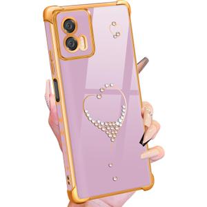 Petitian for Moto G 5G 2024 Case - Women Girls Bling Glitter Heart Design for Motorola for Moto G 5G 2024 Cases, Cute Girly Sparkle Gold Plating Phone Case Cover Funda for Moto G 5G Purple