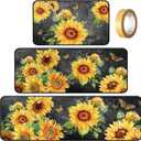 Fourluoo Sets of 3 Sunflower Kitchen Rugs and Mats Summer Non Slip Kitchen Rugs Washable Sunflower Door Mats for Floor Home Bathroom Cabin Farmhouse Decor