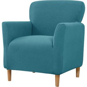 LiveGo Stretch Mid Century Modern Armchair Slipcover 1-Piece Jacquard Accent Chair Covers with Arms Soft Waterproof Chair Slipcovers for Living Room Furniture Protector Office Reception Reading (Green Blue a)